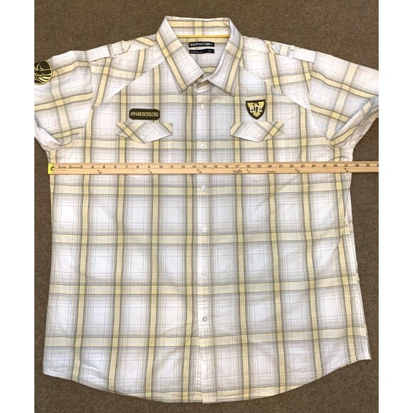 Ecko Unltd Shirt Mens 3XL Short Sleeve Plaid Patch Embellished Cotton Button Up - Picture 4 of 6